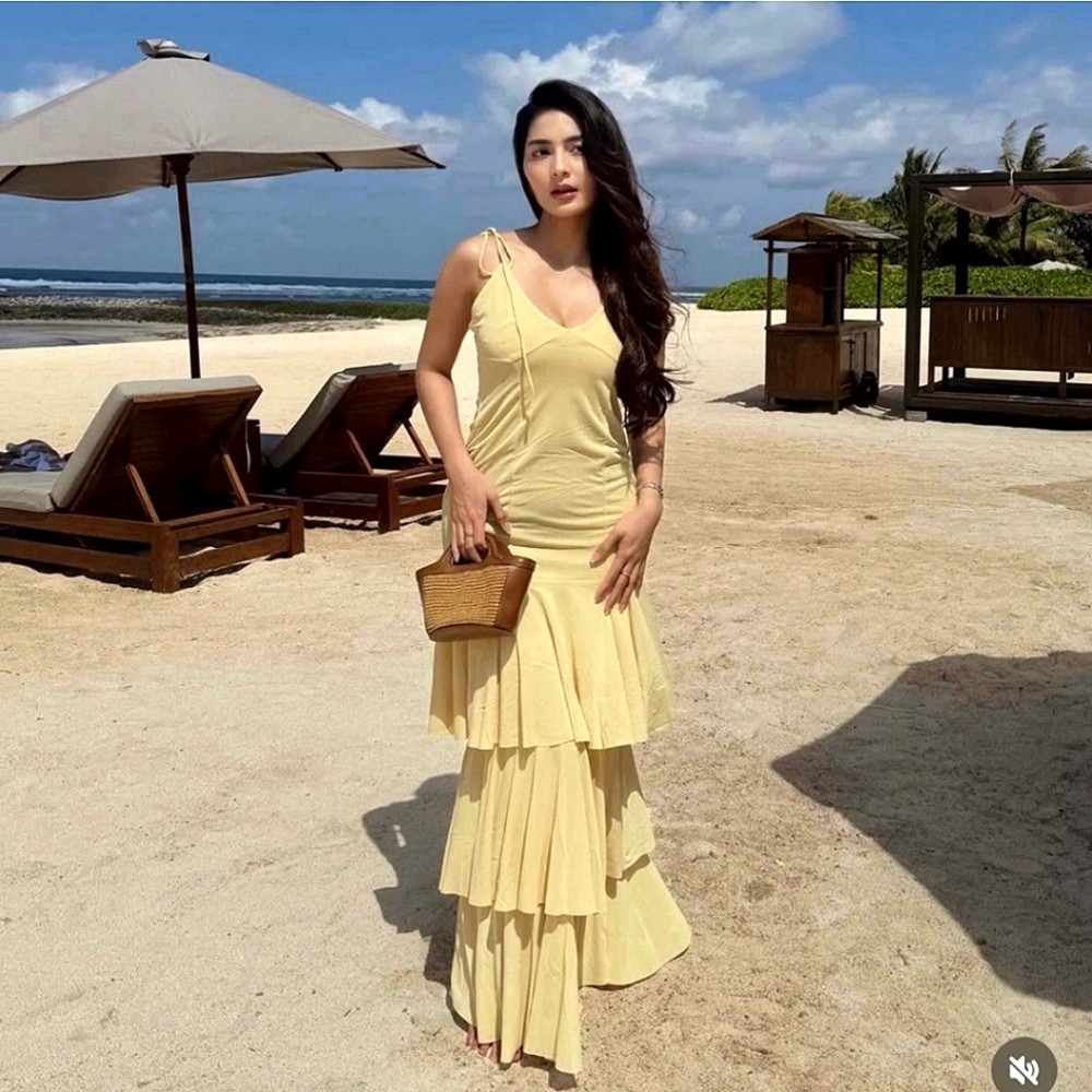 Zara Maxi Long Dress Yellow Size S
